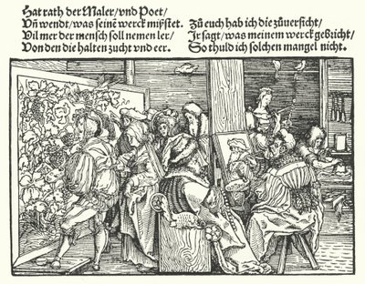 Malarze (grawerowanie) autorstwa Hans (after) Burgkmair