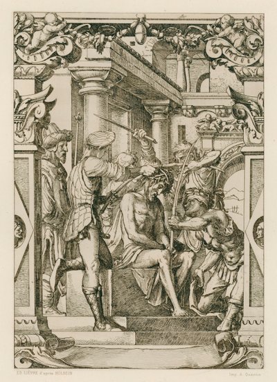 Jezus Chrystus ukoronowany cierniem (rycina) autorstwa Hans (after) Holbein the Younger