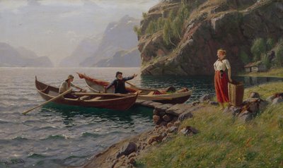 Życie codzienne w fiordach (olej na płótnie) autorstwa Hans Andreas Dahl