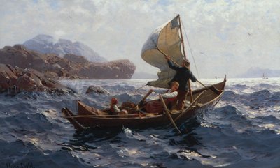 Kobieta, mężczyzna i dziecko w rzece (olej na płótnie) autorstwa Hans Andreas Dahl