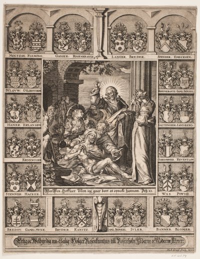 Wskrzeszenie Łazarza. Otoczony tarczami Holgera Rosenkrantza autorstwa Hans Andreas Greys
