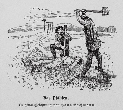 Egzekucja przez wbicie na pal (rycina) autorstwa Hans Bachmann