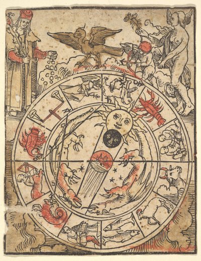 Wykres znaków zodiaku z Wenus, Kupidynem i biskupem św. autorstwa Hans Baldung