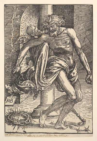 Chrystus z narzędziami tortur podtrzymywany przez małego anioła, 1517. autorstwa Hans Baldung