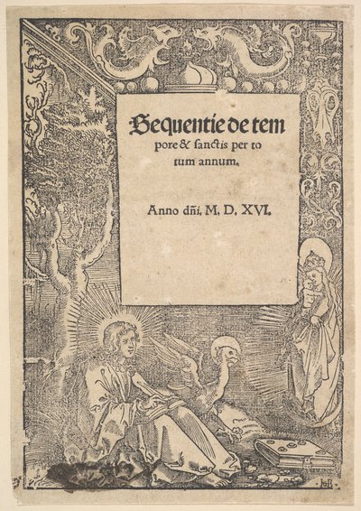 Św. Jan Ewangelista na Patmos, strona tytułowa z Hymni de tempore et de sanctis, 1516 autorstwa Hans Baldung
