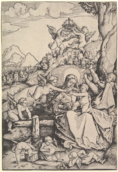 Dziewica z Dzieciątkiem z ośmioma aniołami w krajobrazie, 1511. autorstwa Hans Baldung