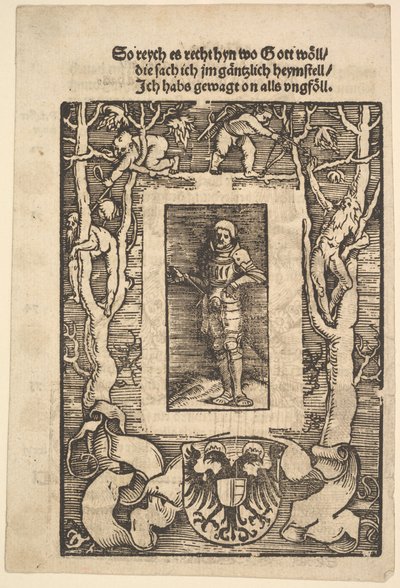 Ramka tytułowa z człowiekiem w zbroi w centrum, 1513. autorstwa Hans Baldung