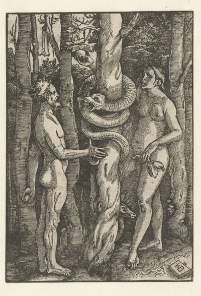 Adam i Ewa z wężem Pokusa autorstwa Hans Baldung Grien