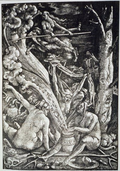 Czarownice w szabat, według Hansa Baldunga Griena, zilustrowane w historii magii wydanej pod koniec XIX wieku autorstwa Hans Baldung Grien