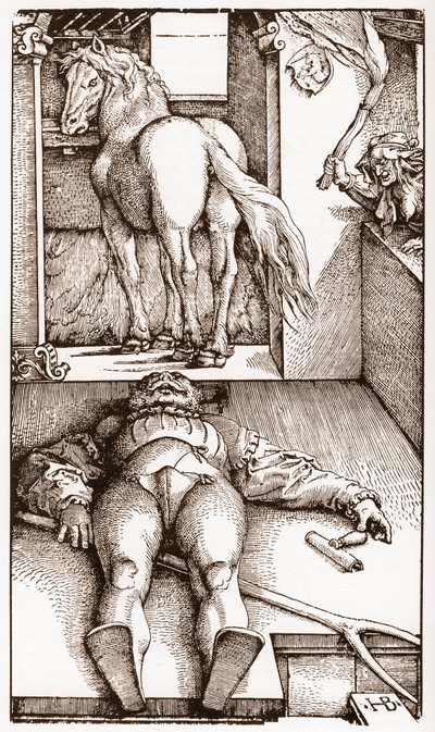Zaczarowany palefrenier - (Śpiący Pan Młody i Czarodziejka) drzeworyt Hansa Baldunga Griena (1485-1544) ok. 1544 - autorstwa Hans Baldung Grien