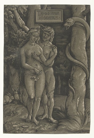 Kuszenie Adama i Ewy w raju Upadek człowieka Lapsvs Hvmani Generis (tytuł na obiekcie) autorstwa Hans Baldung Grien