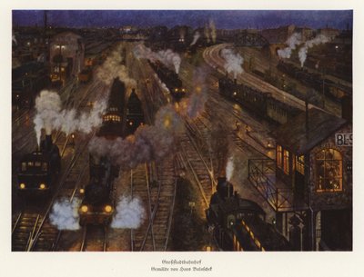 Stacja kolejowa dużego miasta (kolorowa litografia) autorstwa Hans Baluschek