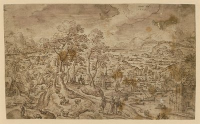 Chrystus w drodze do Emaus w rozległym krajobrazie autorstwa Hans Bol
