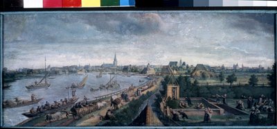 ""Zabawy wiejskie"" (Zabawy wiejskie) Radości wsi, scena spacerów po rzece, wiejski bal, piknik i gry na świeżym powietrzu. Obraz gwaszowy Hansa Bola (1534-1593) 1592 Muzeum Puszkina, Moskwa autorstwa Hans Bol
