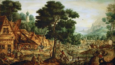 Flamand wsi - Życie flamandzkiej wsi - Hans Bol (1534-1593). Olej na drewnie, ok. 1562. Wymiary: 49,5x83,8 cm. Muzeum Historii Sztuki, Wiedeń autorstwa Hans Bol