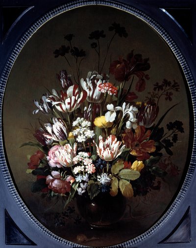 Wazon kwiatów. Obraz Hansa Bollongiera (v.1600-ap. 1644), Ec. Hol. Olej na płótnie. Wymiary: 0,83 X 0,68m. Chalon-sur-Saone, Musee Denon autorstwa Hans Bollongier