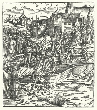 Egzekucja przywódców powstania przeciwko rządom arcyksięcia Maksymiliana austriackiego w Gandawie, 1484 autorstwa Hans Burgkmair