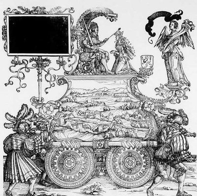 Scena z procesji triumfalnej Maksymiliana, ok. 1516-18 (drzewryt) (zdjęcie czarno-białe) autorstwa Hans Burgkmair