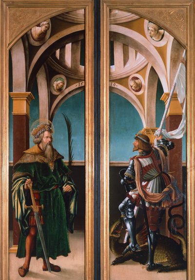 Św. Zygmunt i Św. Jerzy, fragment z drzwi tryptyku Ukrzyżowania autorstwa Hans Burgkmair
