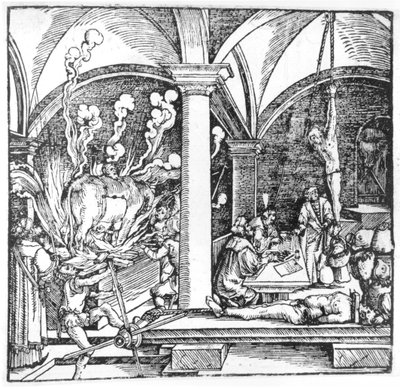 Przesłuchanie, ilustracja z książki Cycerona Teutscha, Augsbourg, 1533 autorstwa Hans Burgkmair