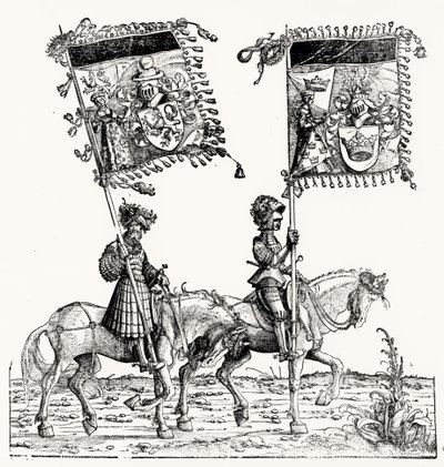 Dwóch rycerzy konnych, z procesji triumfalnej Maksymiliana, ok. 1516-18 autorstwa Hans Burgkmair