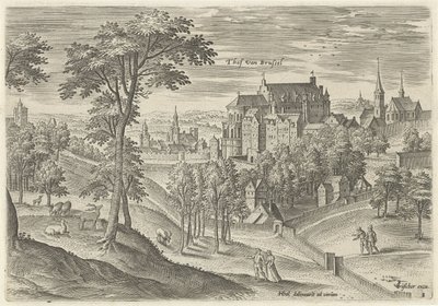 Widok Trybunału w Brukseli Sąd w Brukseli (tytuł w przedmiocie) Zabytki z okolic Brukseli (tytuł serii) autorstwa Hans Collaert (I)