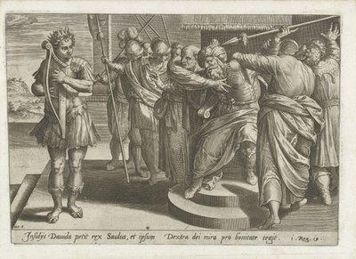 Saul próbuje zabić Dawida Dawid i Saul (tytuł serii) autorstwa Hans Collaert (I)