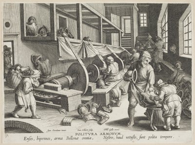 Politura Armorum (Ręce polerskie), płyta 17 z serii Nova Reperta (Współczesne odkrycia) ok.1588 (grafika na papierze czerpanym) autorstwa Hans Collaert