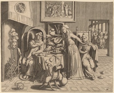 Zakonnica zakochana między opatem a mnichem autorstwa Hans Collaert the Elder