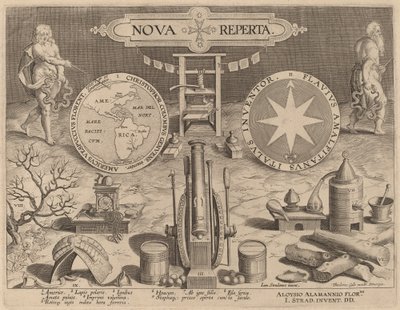 Strona tytułowa Nova Reperta (Nowe odkrycia) autorstwa Hans Collaert the Younger after Jan van der Straet
