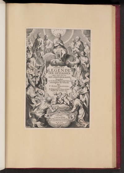 Strona tytułowa dla Pedro de Ribadeneira i Heribert Rosweyde, Generale Legende der Heylighen autorstwa Hans Collaert the Younger after Sir Peter Paul Rubens