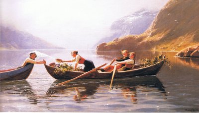 Bawiąc się nad jeziorem, z czasopisma lub książki nieznane źródło autorstwa Hans Dahl