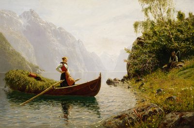 Kobieta i mężczyzna w krajobrazie fiordu autorstwa Hans Dahl