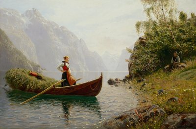 Kobieta i mężczyzna w krajobrazie fiordu autorstwa Hans Dahl