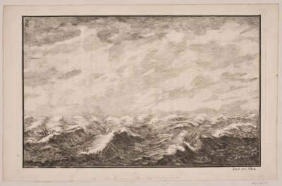 Statki na wzburzonym morzu. Ilustracja do Fontenay, „Söe-Evolution”; Kopenhaga 1743 autorstwa Hans Henrich Christian Ulrich