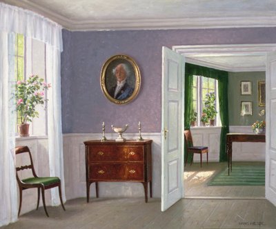 Rozświetlone słońcem wnętrze (olej na płótnie) autorstwa Hans Hilsoe