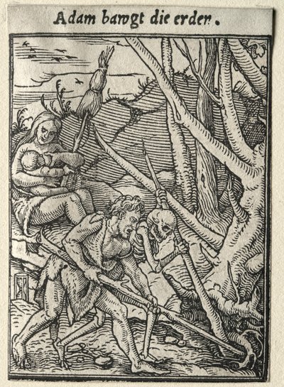 Taniec śmierci: Adam uprawiający ziemię autorstwa Hans Holbein
