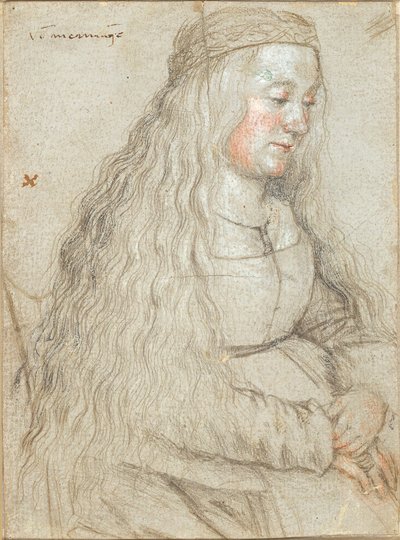 Siedząca panna młoda z rozwianymi włosami i opaską autorstwa Hans Holbein d.Æ.