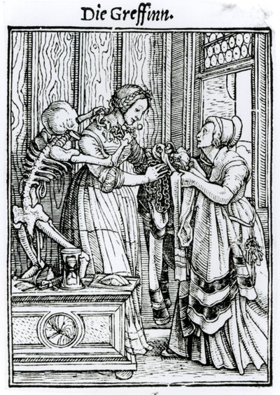 Śmierć i Pani, z „Tańca śmierci”, rycina Hansa Lutzelburgera, ok. 1538 autorstwa Hans Holbein der Jüngere