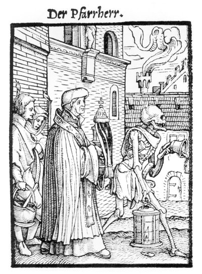 Śmierć i proboszcz, z „Tańca śmierci”, sztychowany przez Hansa Lutzelburgera, ok. 1538 autorstwa Hans Holbein der Jüngere