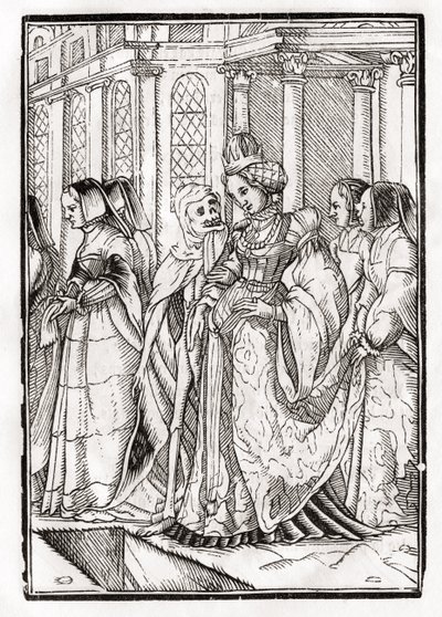 Śmierć nadchodzi dla cesarzowej, rytowany przez Georga Scharffenberga, z „Der Todten Tanz”, wydanej w Bazylei, 1843 (lito) autorstwa Hans Holbein der Jüngere