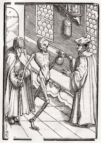 Śmierć przychodzi do Doktora, rytowany przez Georga Scharffenberga, z „Der Todten Tanz”, wyd. Bazylea, 1843 autorstwa Hans Holbein der Jüngere