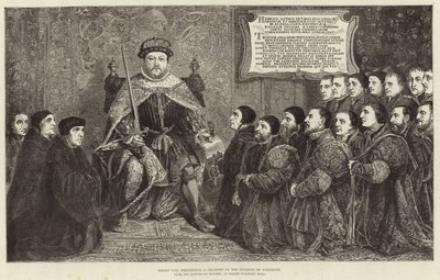 Król Henryk VIII wręcza statut Kolegium Chirurgów autorstwa Hans Holbein der Jüngere