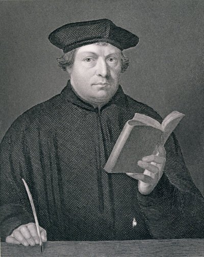 Martin Luther (1483-1546), ryty W. Holl, z „World Religion”, wyd. A. Fullarton und Co. autorstwa Hans Holbein der Jüngere