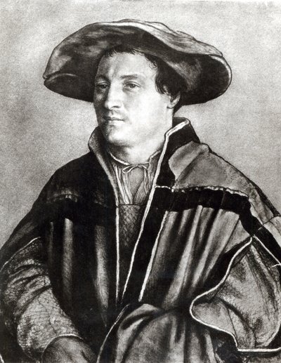 Portret mężczyzny w czerwonym kapeluszu, ok. 1530 (kreda i wc na papierze) autorstwa Hans Holbein der Jüngere