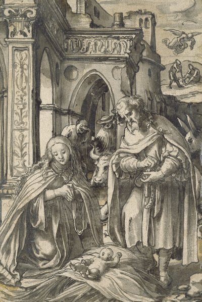 Narodzenia (pędzel i tusz indyjski z szarym washem) autorstwa Hans Holbein der Jüngere