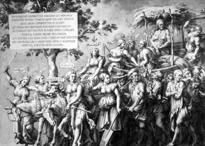 Triumf ubóstwa, rys. Jan de Bisschop, ok. 1650 (pióro, atrament i pranie na papierze) autorstwa Hans Holbein der Jüngere