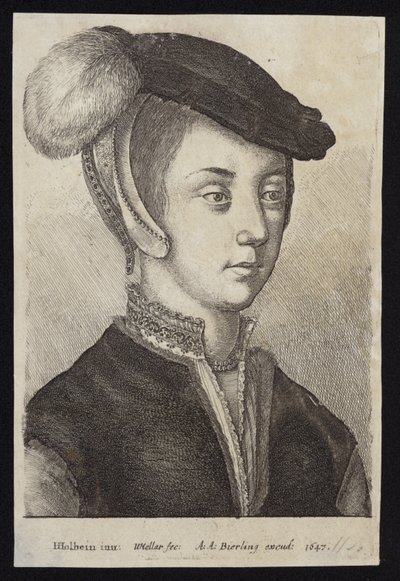 Młoda kobieta w czapce z piórkiem autorstwa Hans Holbein der Jüngere