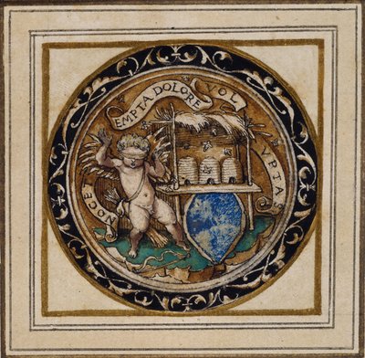 Kupidyn ukąszony przez pszczoły - Projekt wisiorka lub odznaki na kapelusz, ok. 1532-43 (pióro i atrament na papierze) autorstwa Hans Holbein der Jüngere