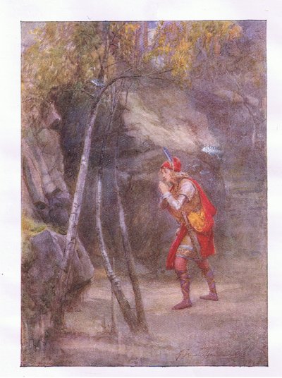 Nie! kto tu jest? Jeśli cokolwiek to mówi cywilne (Cymbeline), z The Complete Works of Shakespeare opublikowanej przez George Harrap & Co Ltd, 1920 autorstwa Hans Holbein der Jüngere